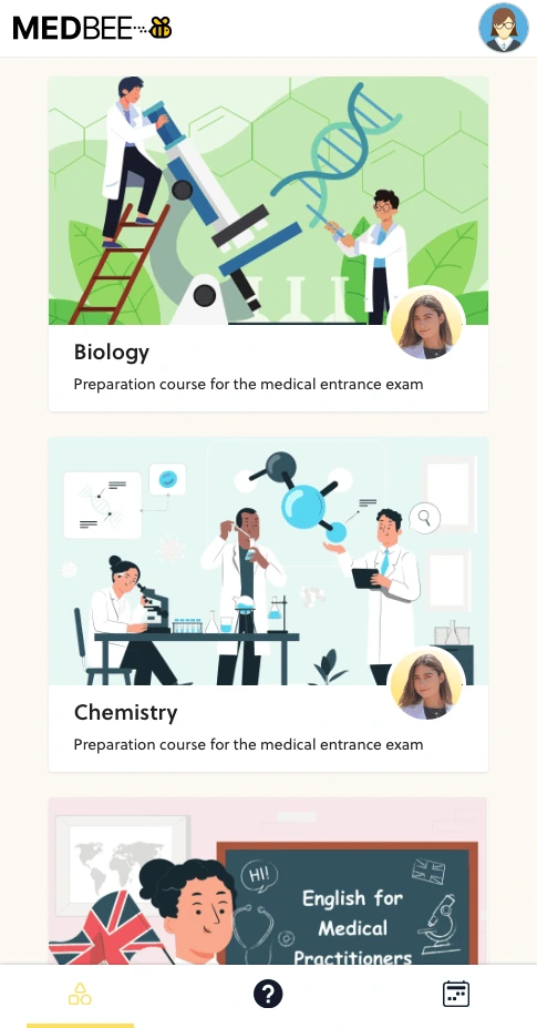 Screenshot of the MEDBEE online learning platform preparing you for the entry test | entrance exam to Polish medical university